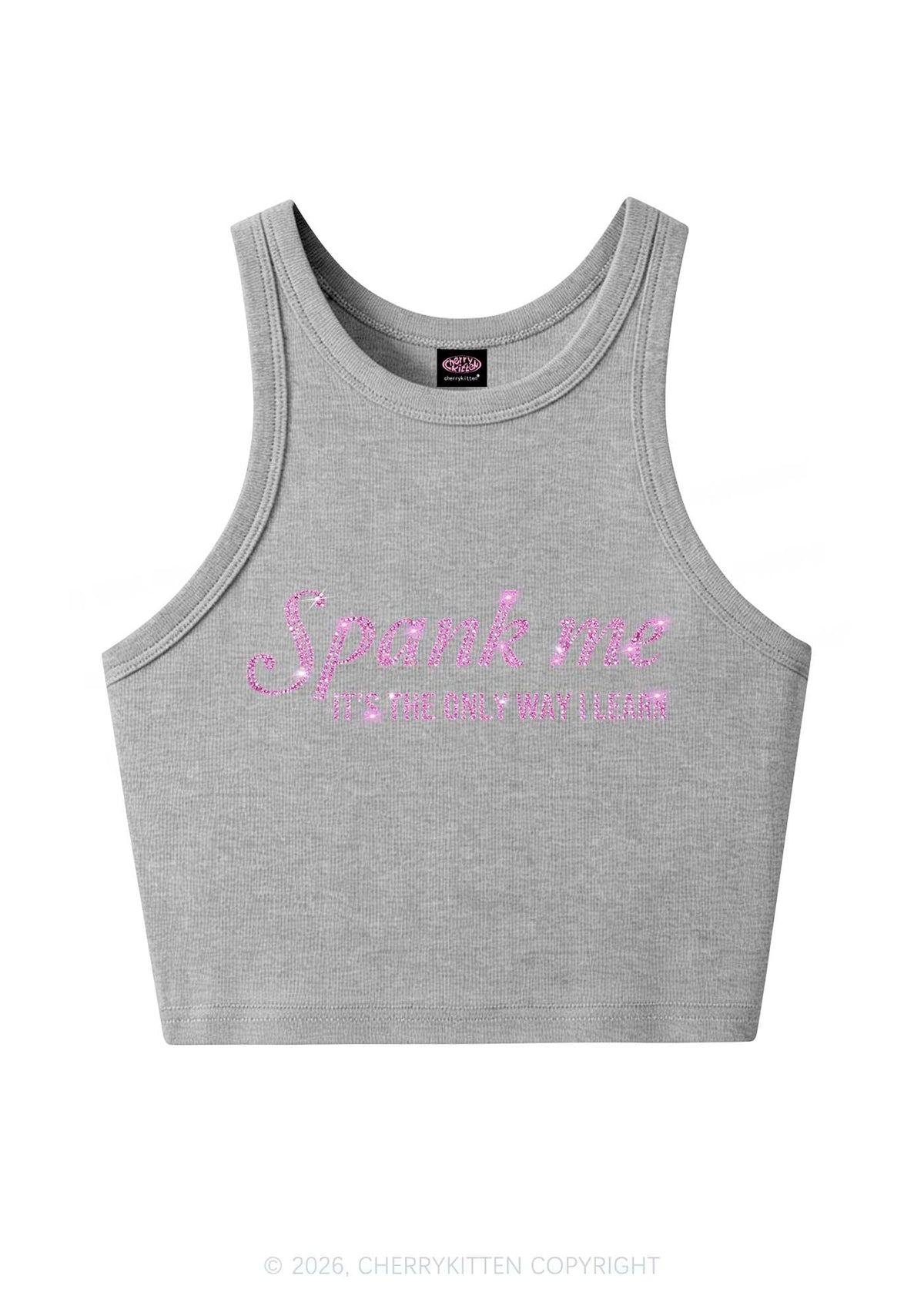 Rhinestone Spank Me Y2K Crop Tank Top Cherrykitten