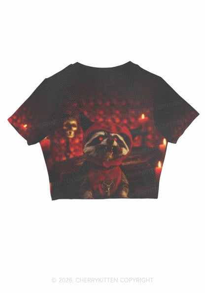 Halloween Vampire Raccoon Y2K Mesh Crop Top Cherrykitten