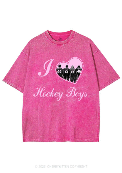 I Love Four Hockey Boys Y2K Shirts Washed Tee Cherrykitten