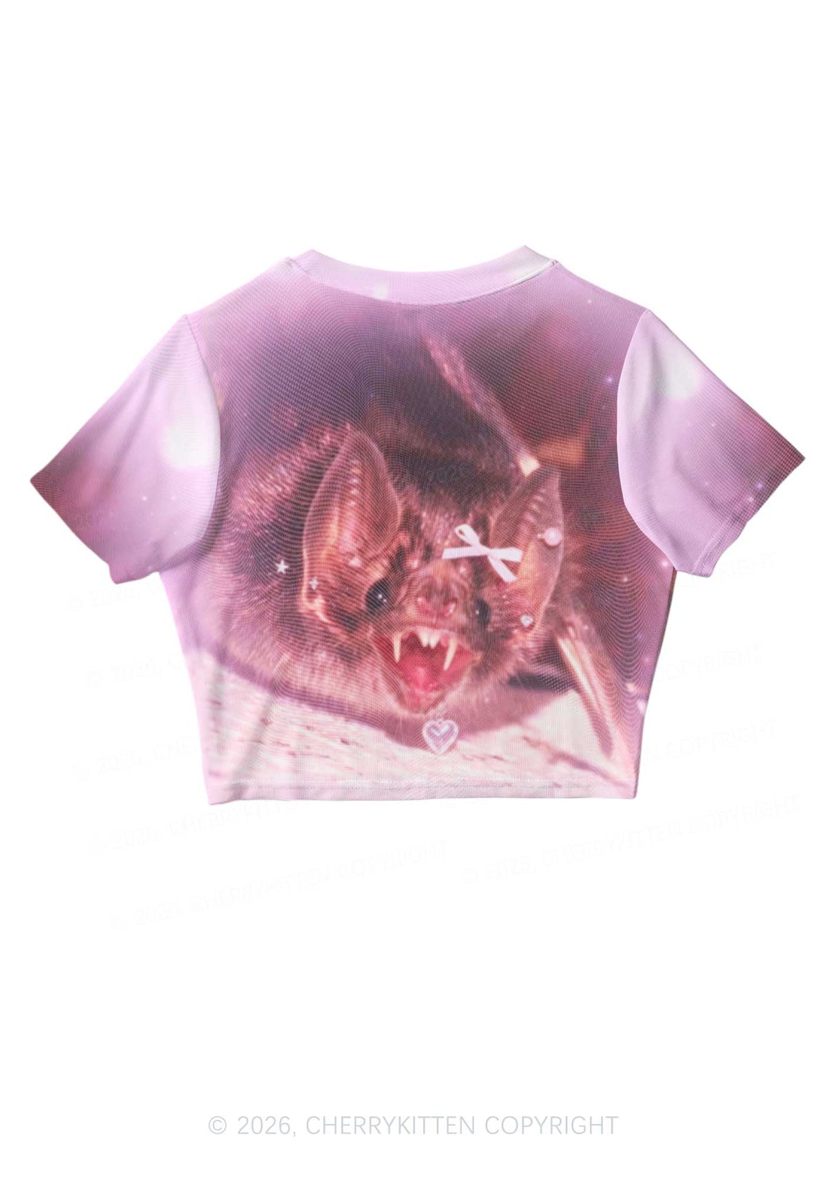 Halloween Pink Bow Bat Y2K Mesh Crop Top Cherrykitten