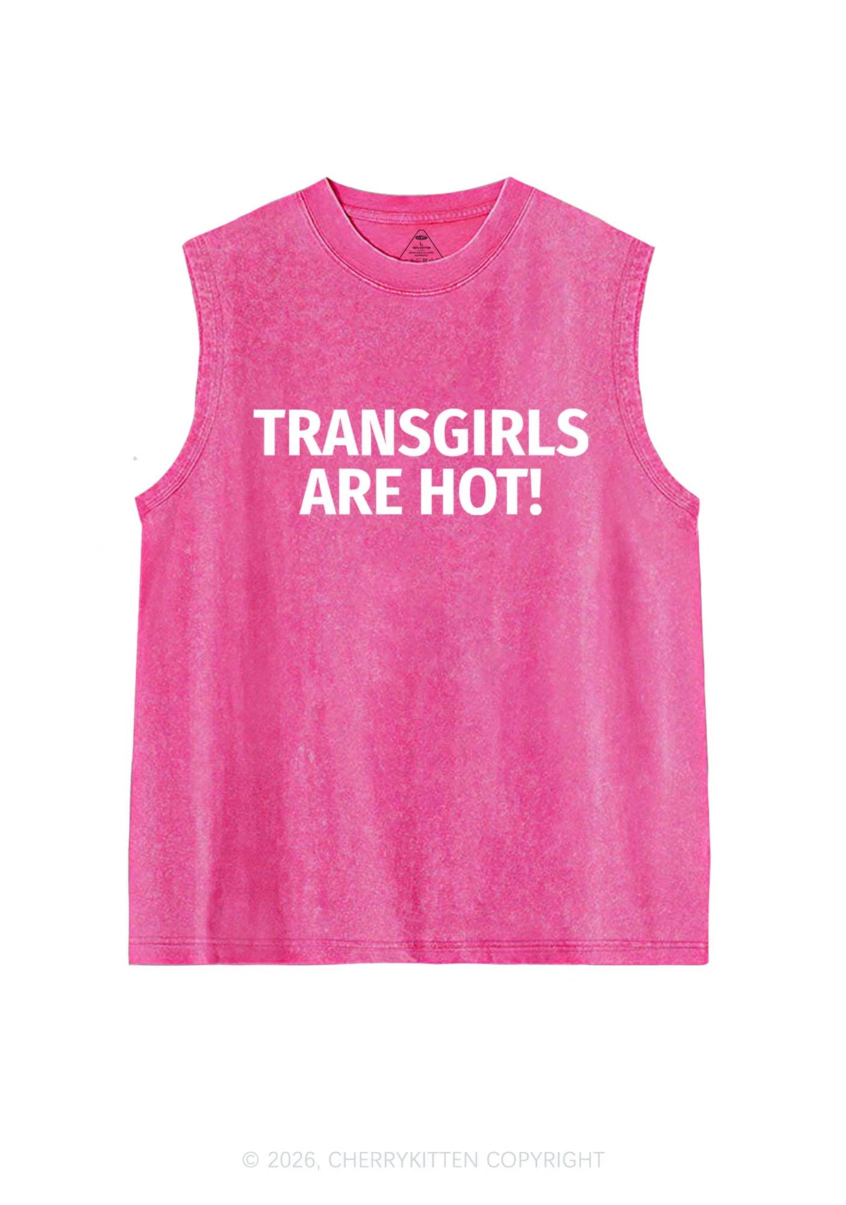 Transgirls Are Hot Pride Y2K Washed Muscle Tank Cherrykitten