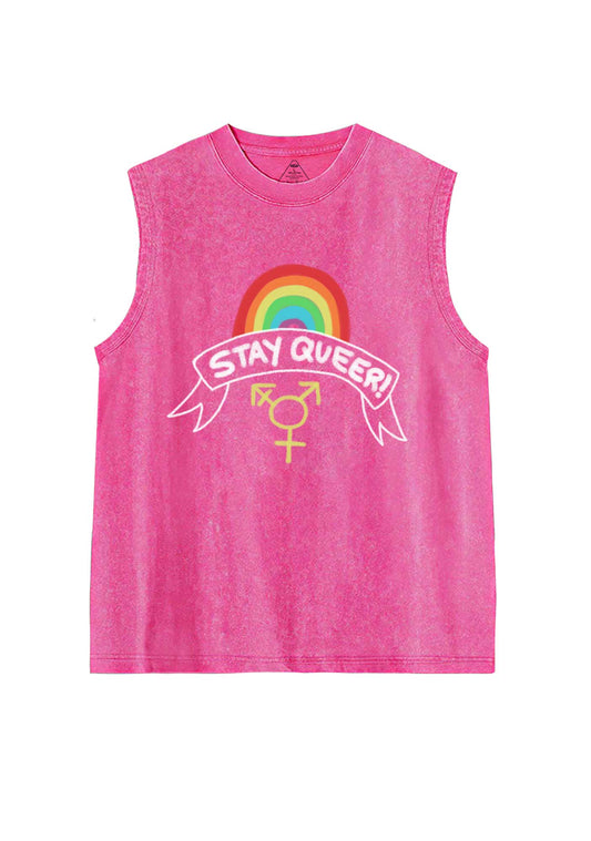 Stay Queer Pride Y2K Washed Muscle Tank Cherrykitten