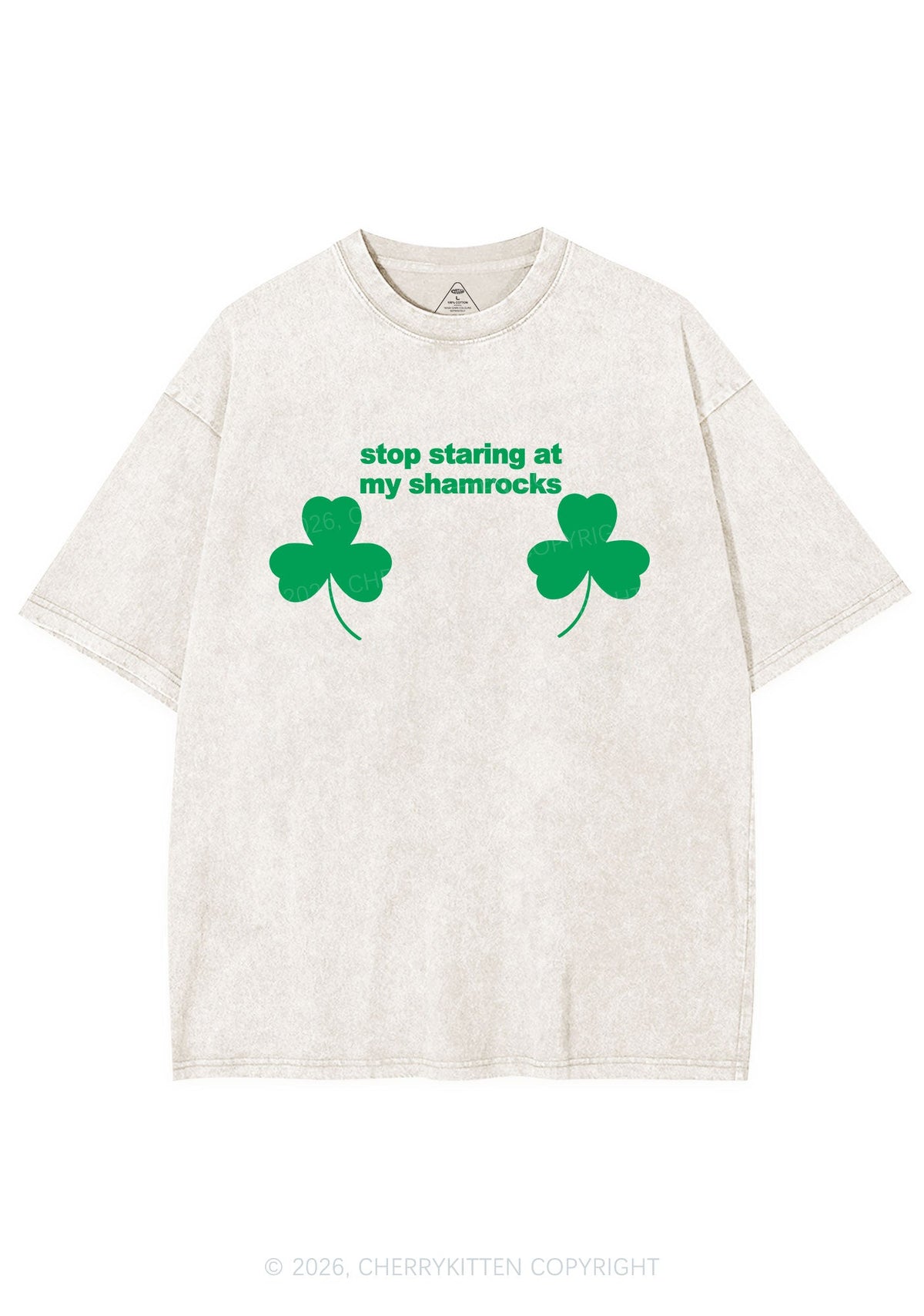Stop Staring At My Shamrocks St Patricks Y2K Shirts Washed Tee Cherrykitten