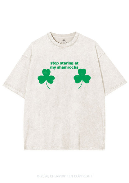 Stop Staring At My Shamrocks St Patricks Y2K Shirts Washed Tee Cherrykitten