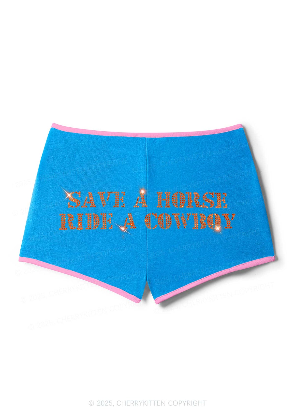 Rhinestone Save A Horse Ride A Cowboy Y2K Booty Shorts Cherrykitten