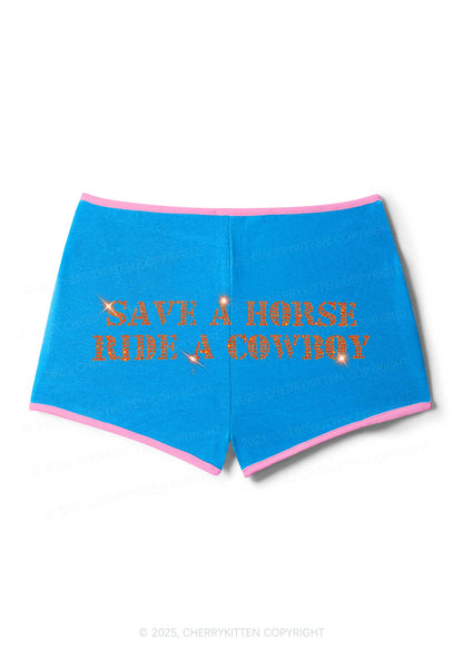 Rhinestone Save A Horse Ride A Cowboy Y2K Booty Shorts Cherrykitten