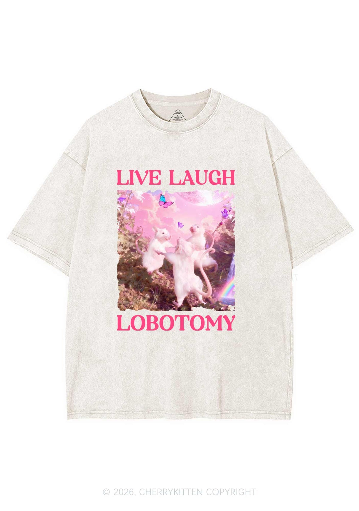 Live Laugh Lobotomy Rats Y2K Shirts Washed Tee Cherrykitten Art by OhStuffinell Taxidermy