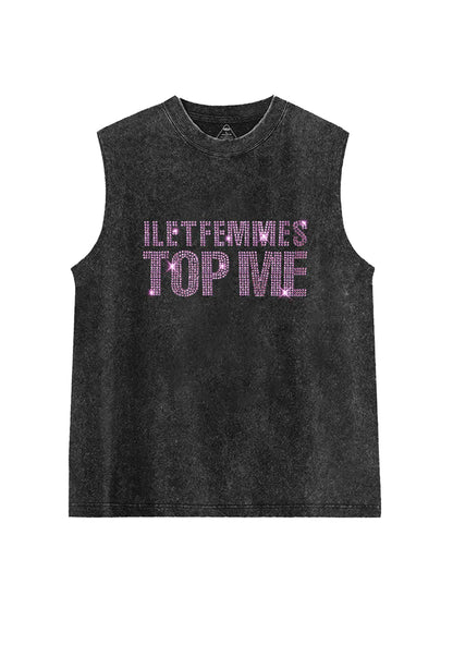 Rhinestone I Let Femmes Top Me Pride Y2K Washed Muscle Tank Cherrykitten
