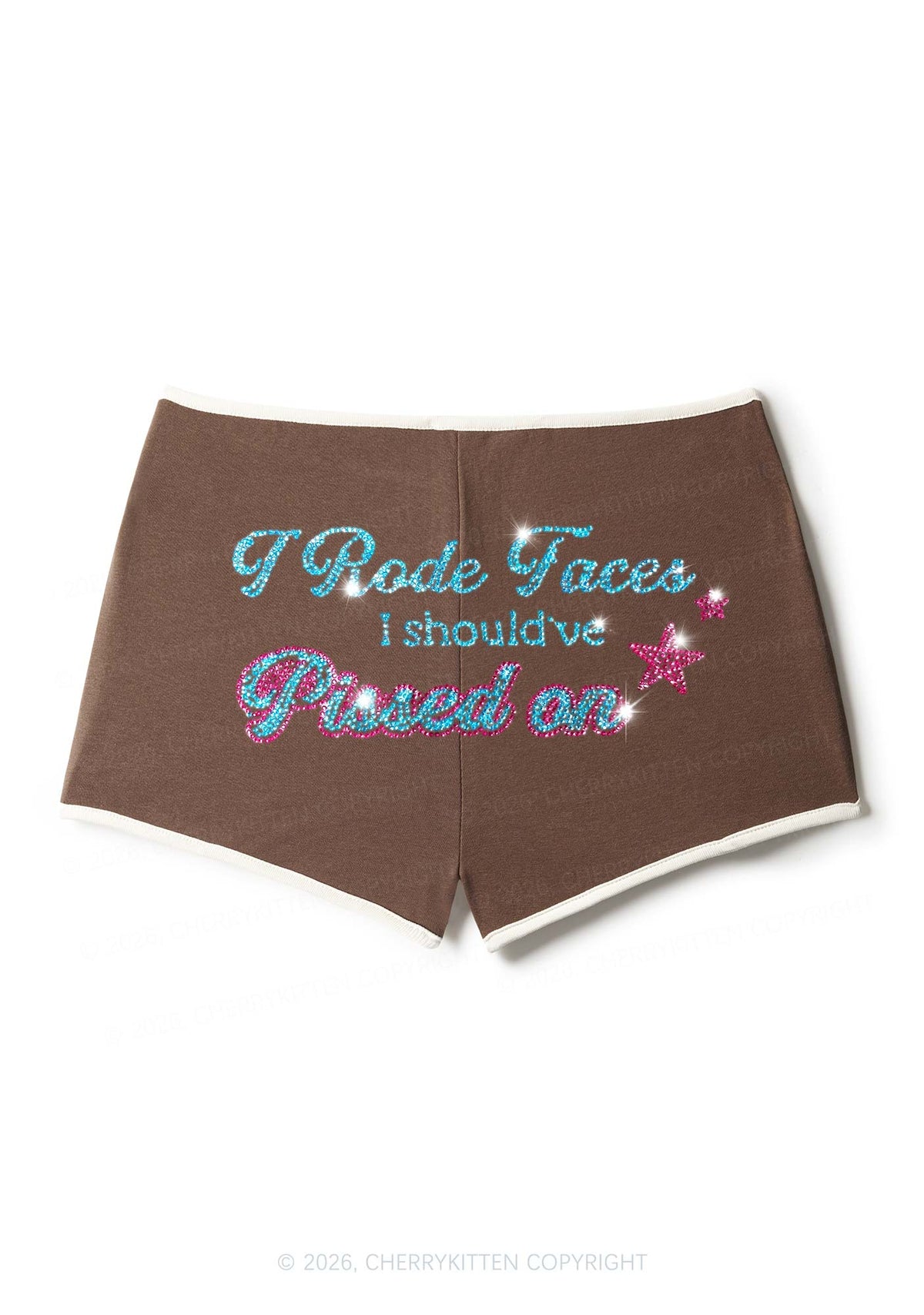 Rhinestone I Rode Faces Y2K Booty Shorts Cherrykitten