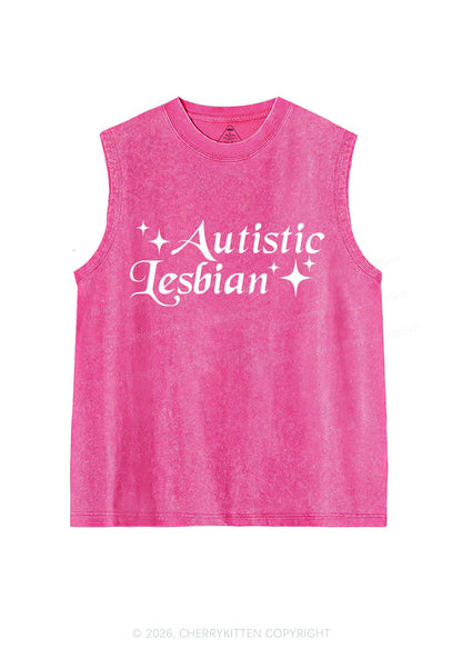 Autistic Lesbian Pride Y2K Washed Muscle Tank Cherrykitten