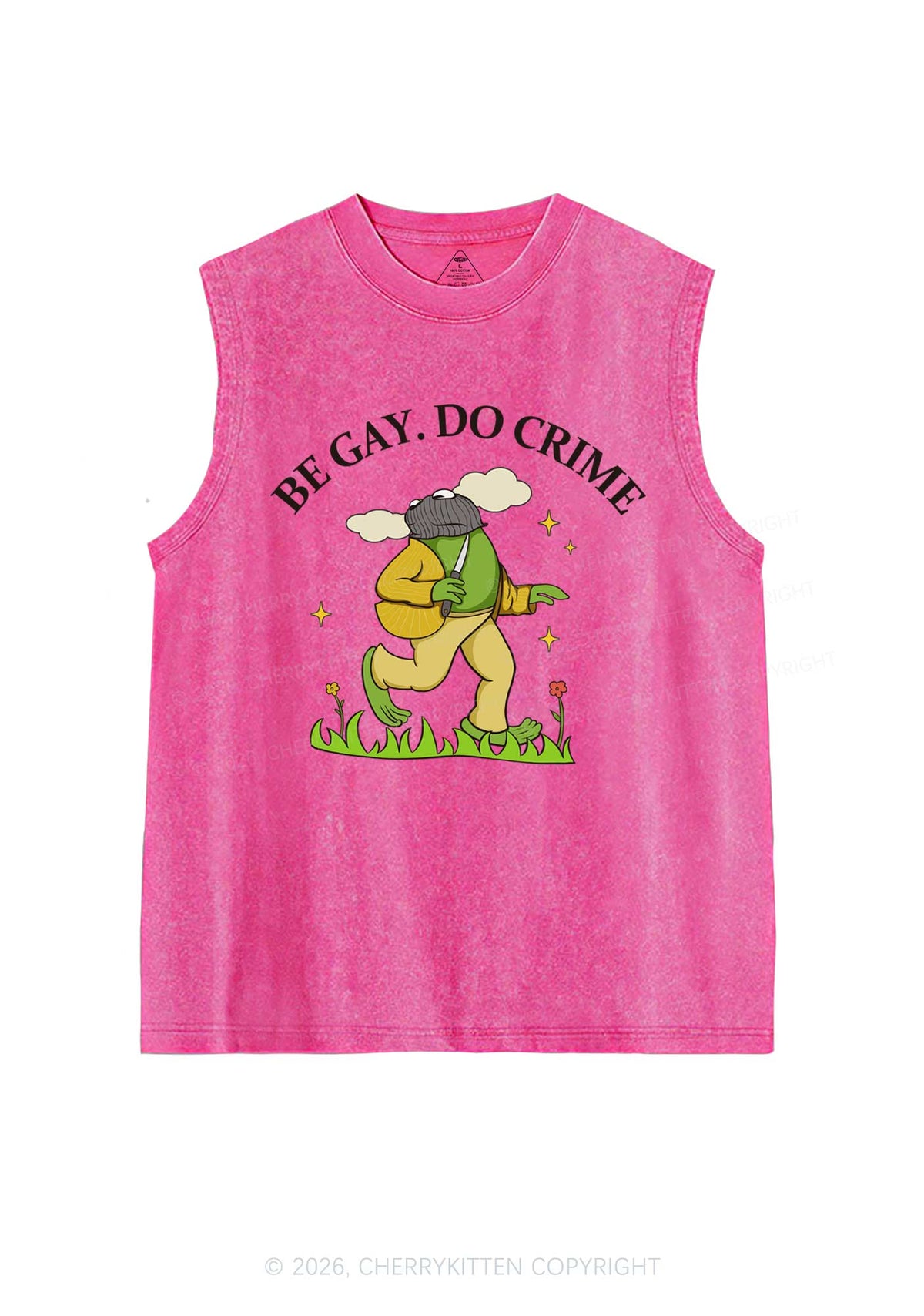 Be Gay Do Crime Frog Pride Y2K Washed Muscle Tank Cherrykitten