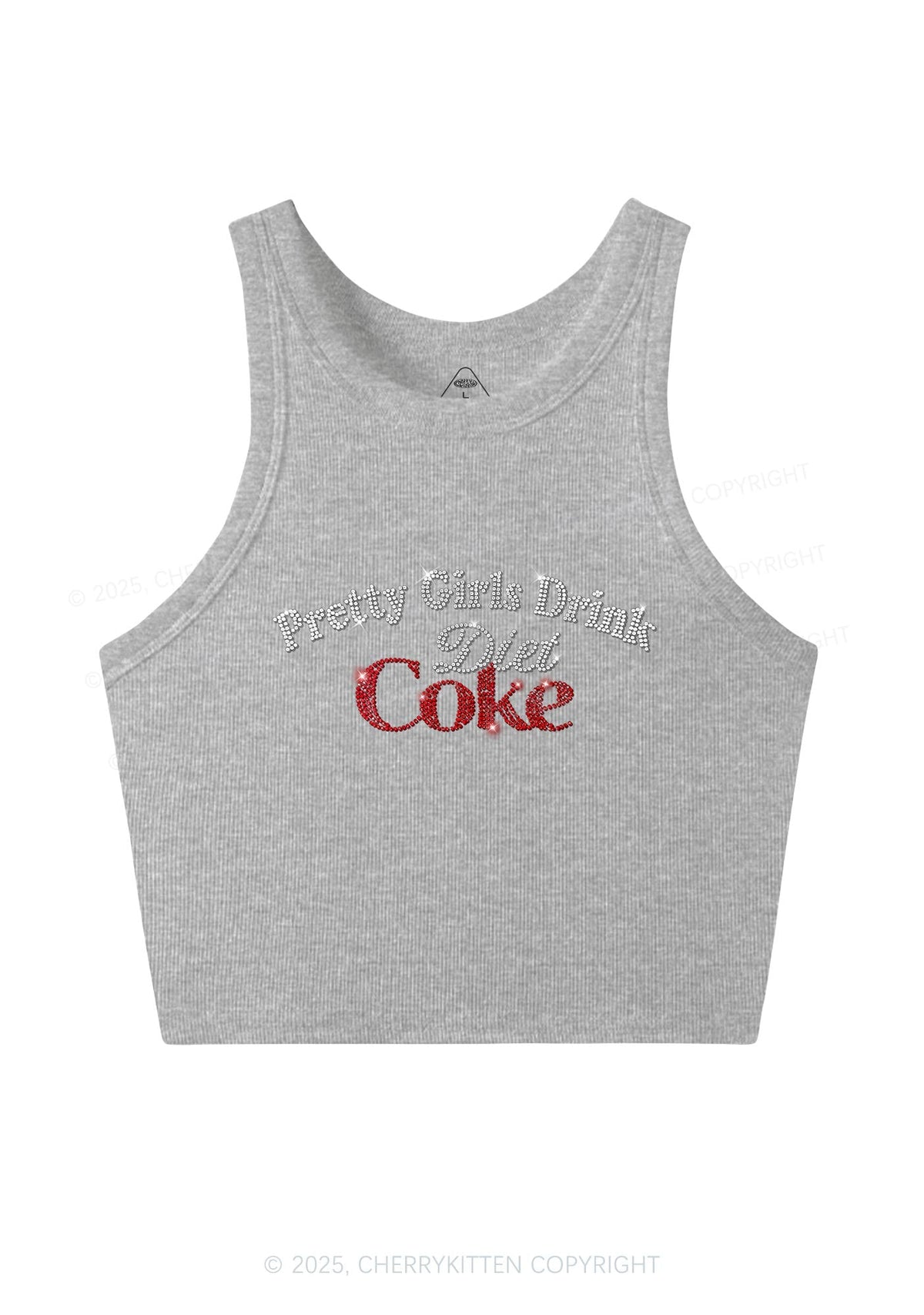 Rhinestone Pretty Girls Drink Diet Cola Y2K Crop Tank Top Cherrykitten