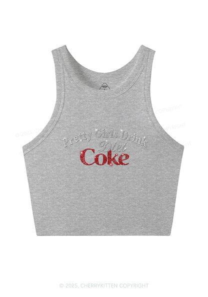 Rhinestone Pretty Girls Drink Diet Cola Y2K Crop Tank Top Cherrykitten