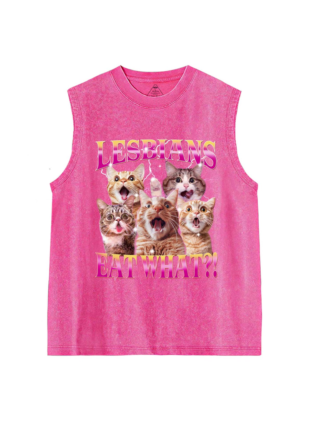 Funny Lesbian Cat Pride Y2K Washed Muscle Tank Cherrykitten