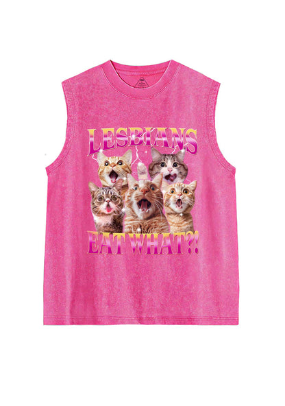 Funny Lesbian Cat Pride Y2K Washed Muscle Tank Cherrykitten
