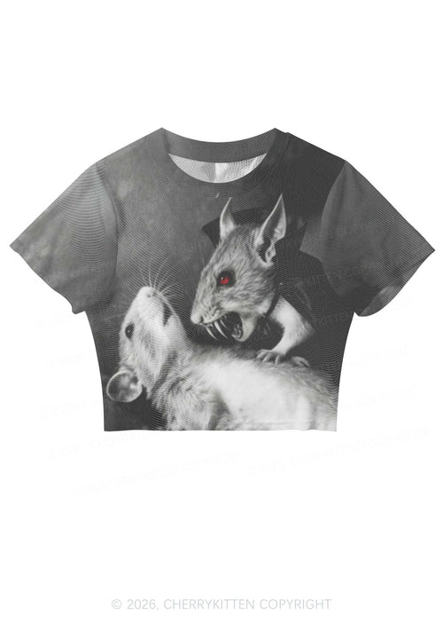 Halloween Vampire Rat Y2K Mesh Crop Top Cherrykitten