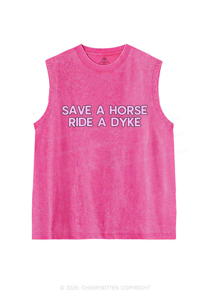 Save Horse Ride Dyke Pride Y2K Washed Muscle Tank Cherrykitten
