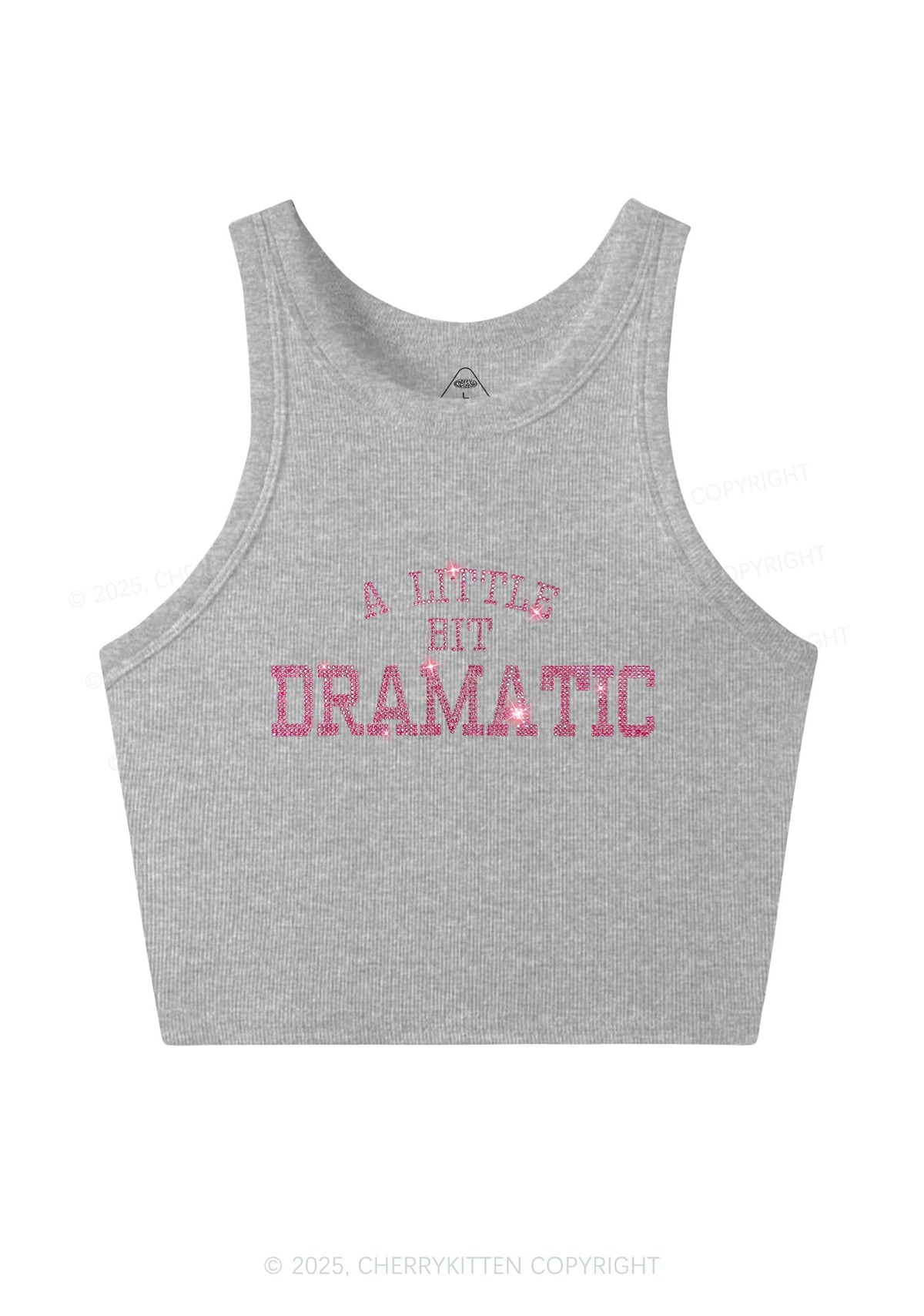 Rhinestone A Little Bit Dramatic Y2K Crop Tank Top Cherrykitten