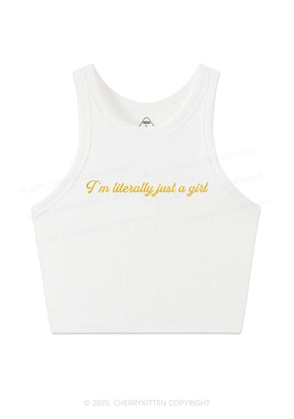 Glitter Literally Just A Girl Y2K Crop Tank Top Cherrykitten