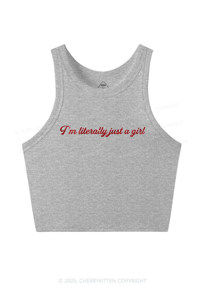 Glitter Literally Just A Girl Y2K Crop Tank Top Cherrykitten