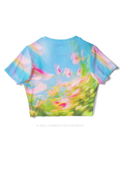 Blurred Blooms Y2K Mesh Crop Top Cherrykitten