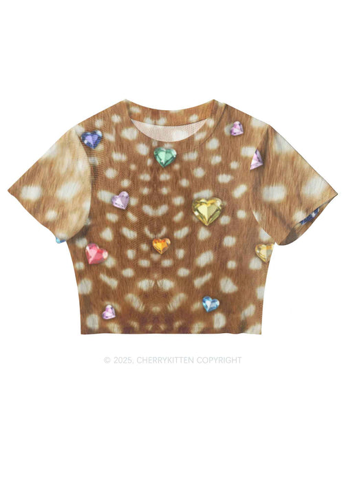 Leopard With Gems Y2K Mesh Crop Top Cherrykitten
