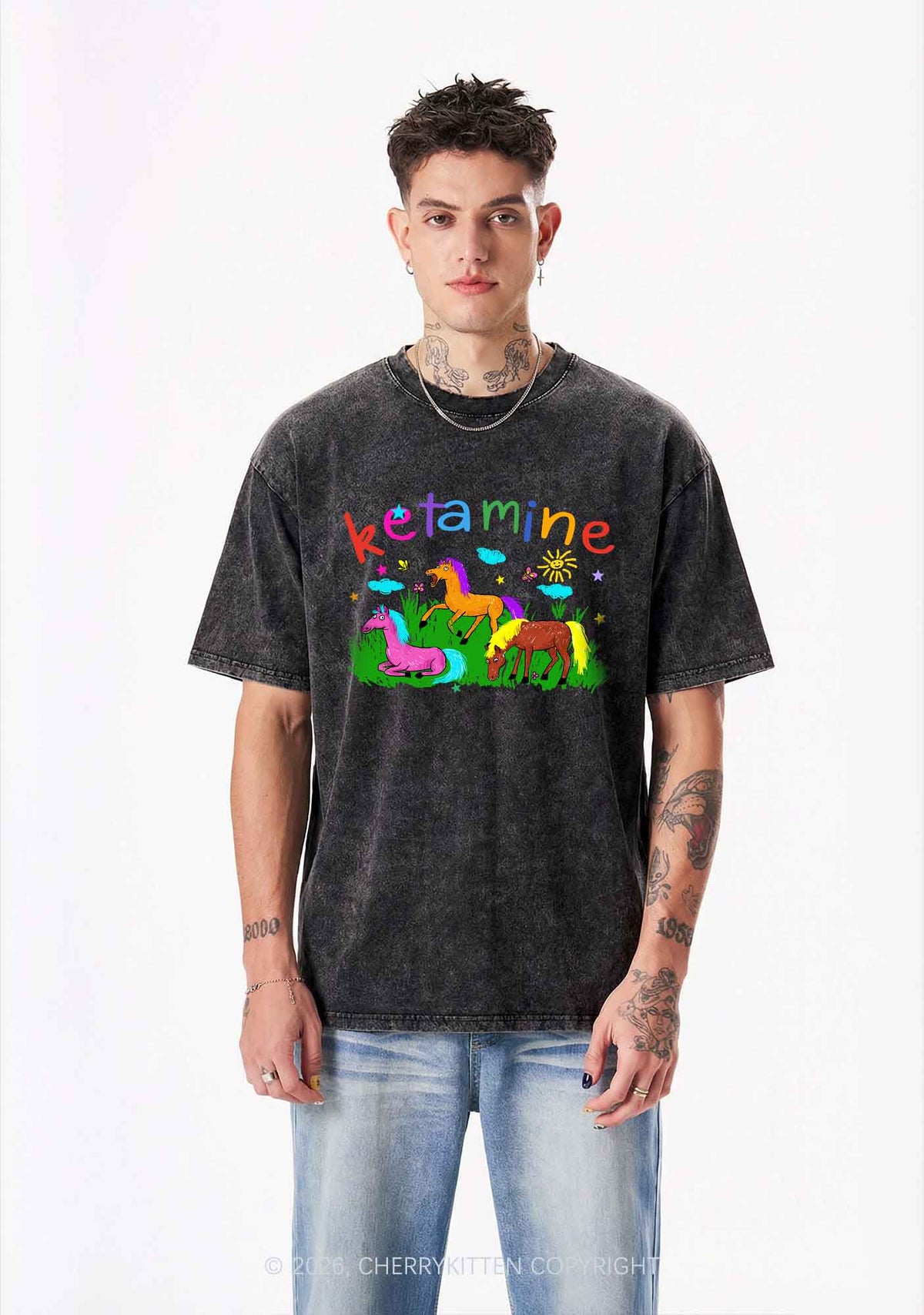 Rainbow K Pony Y2K Shirts Washed Tee Cherrykitten