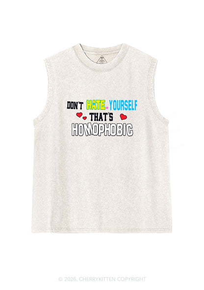 Hate Yourself Thats Homophobic Pride Y2K Washed Muscle Tank Cherrykitten