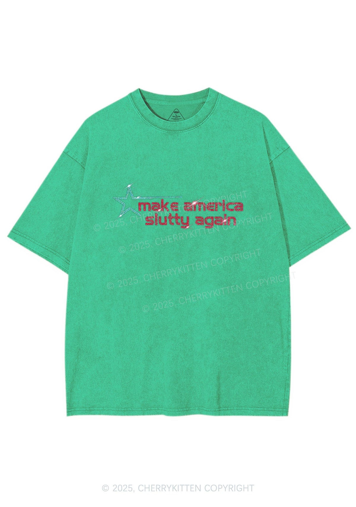Rhinestone Make America Slxtty Again Y2K Shirts Washed Tee Cherrykitten