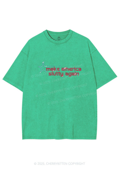 Rhinestone Make America Slxtty Again Y2K Shirts Washed Tee Cherrykitten