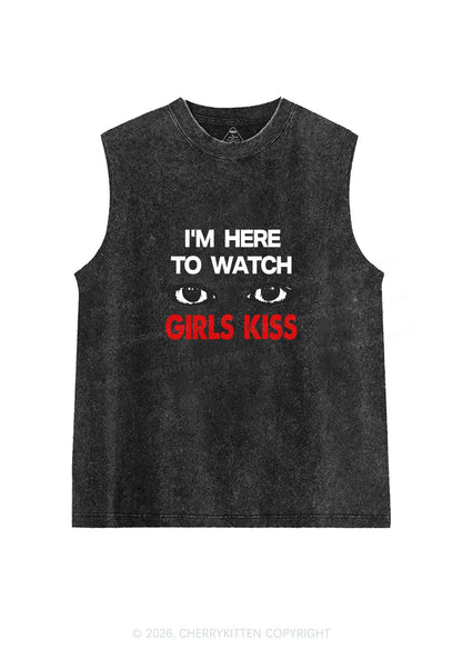 Im Here To Watch Girls Kiss Pride Y2K Washed Muscle Tank Cherrykitten