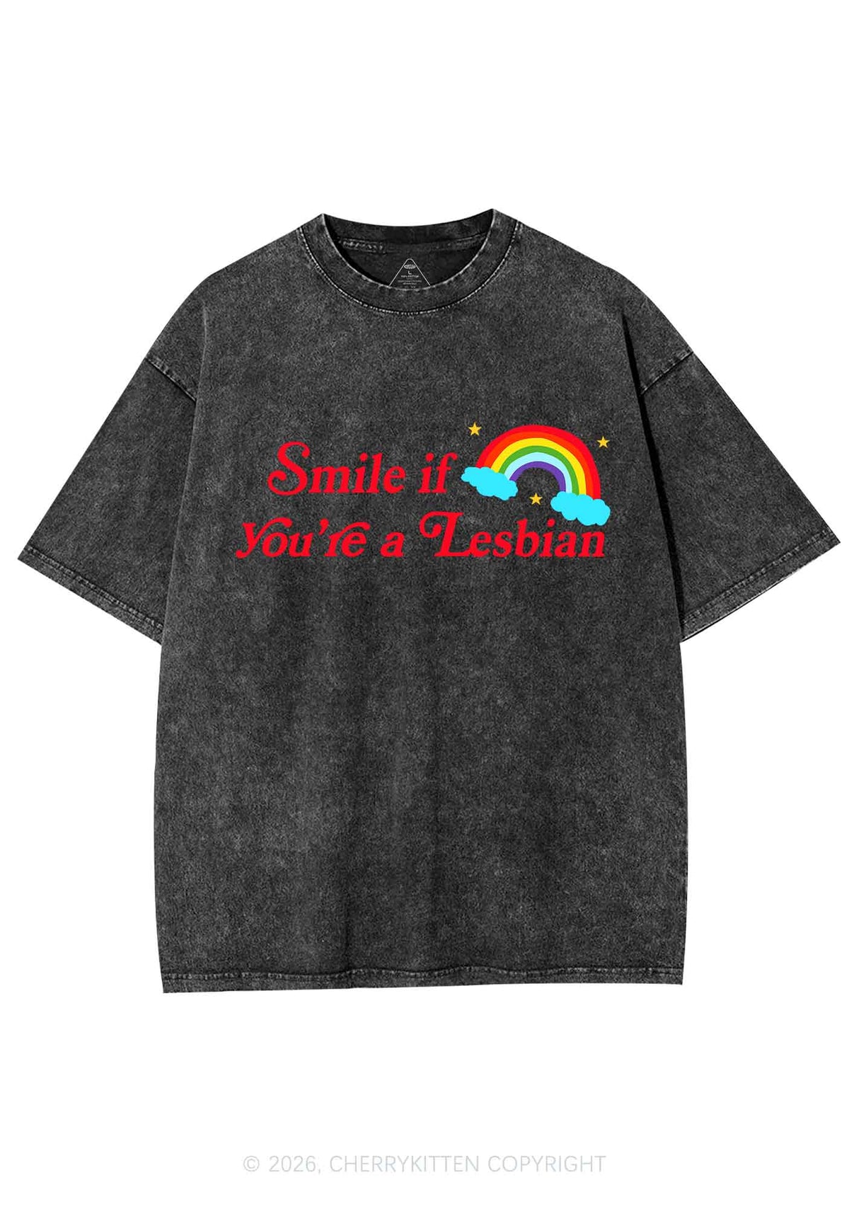 Smile If You Are Lesbian Pride Y2K Shirts Washed Tee Cherrykitten