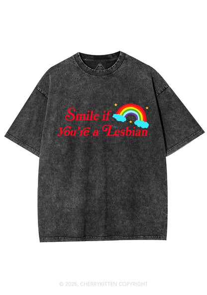 Smile If You Are Lesbian Pride Y2K Shirts Washed Tee Cherrykitten