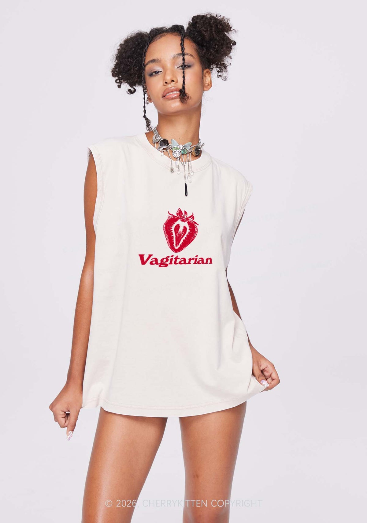 Vagitarian Strawberry Pride Y2K Washed Muscle Tank Cherrykitten