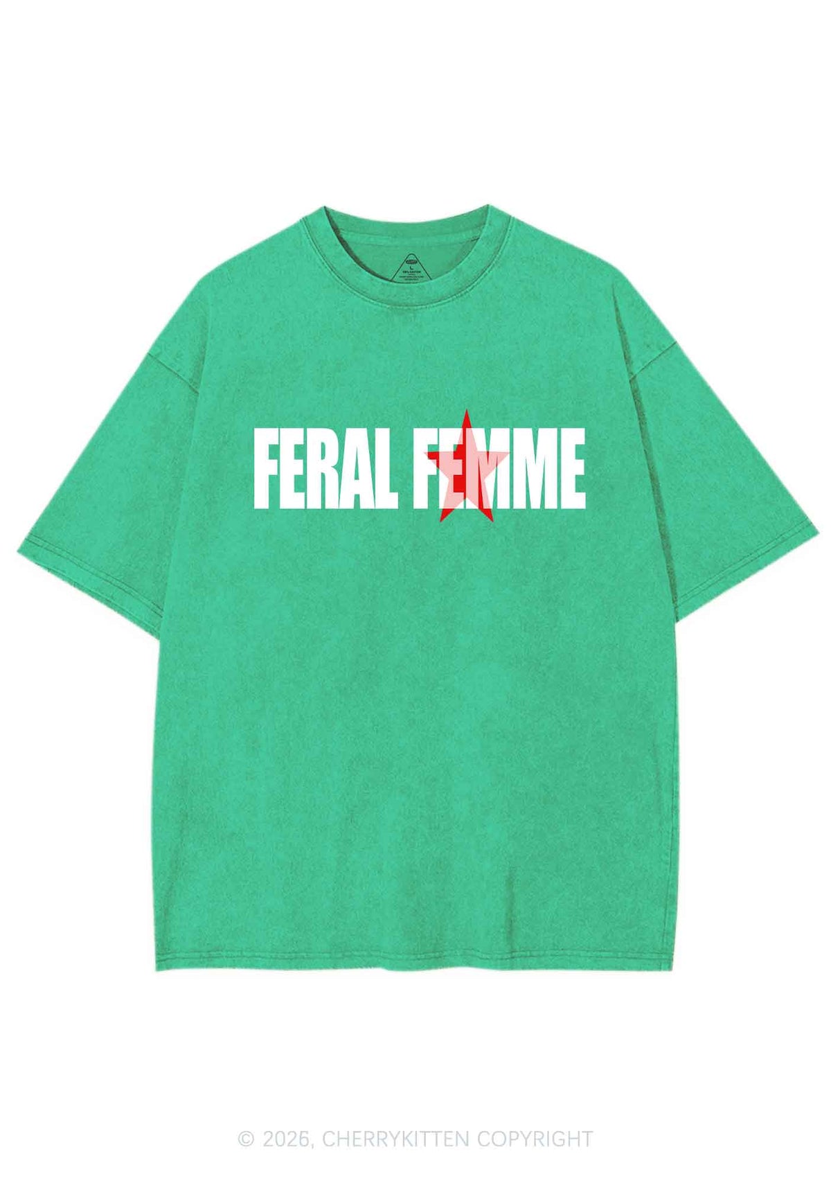 Feral Femme Pride Y2K Shirts Washed Tee Cherrykitten