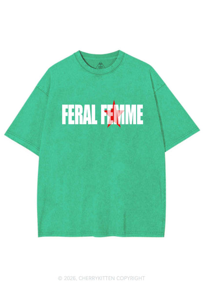 Feral Femme Pride Y2K Shirts Washed Tee Cherrykitten