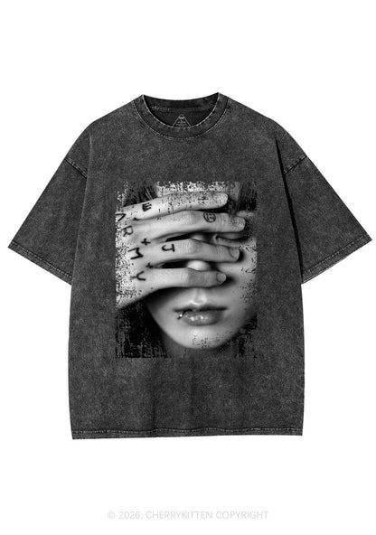 Tattoo Hand Portrait Kpop Y2K Shirts Washed Tee Cherrykitten