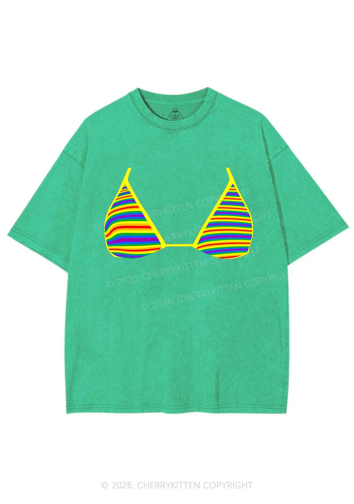 Rainbow Stripe Bra Pride Y2K Shirts Washed Tee Cherrykitten