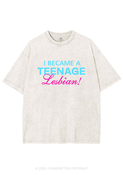 I Became A Teenage Lesbian Pride Y2K Shirts Washed Tee Cherrykitten