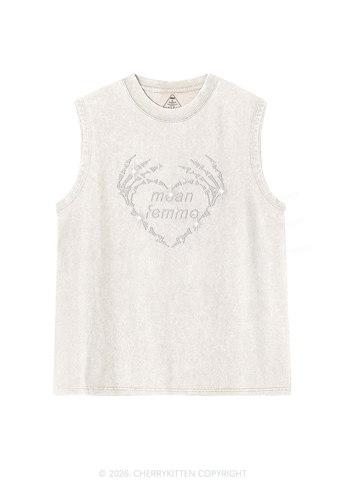 Rhinestone Mean Femme Skeleton Heart Pride Y2K Washed Muscle Tank Cherrykitten