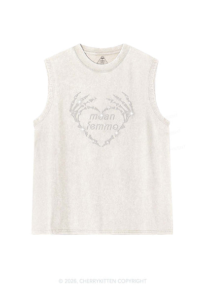 Rhinestone Mean Femme Skeleton Heart Pride Y2K Washed Muscle Tank Cherrykitten