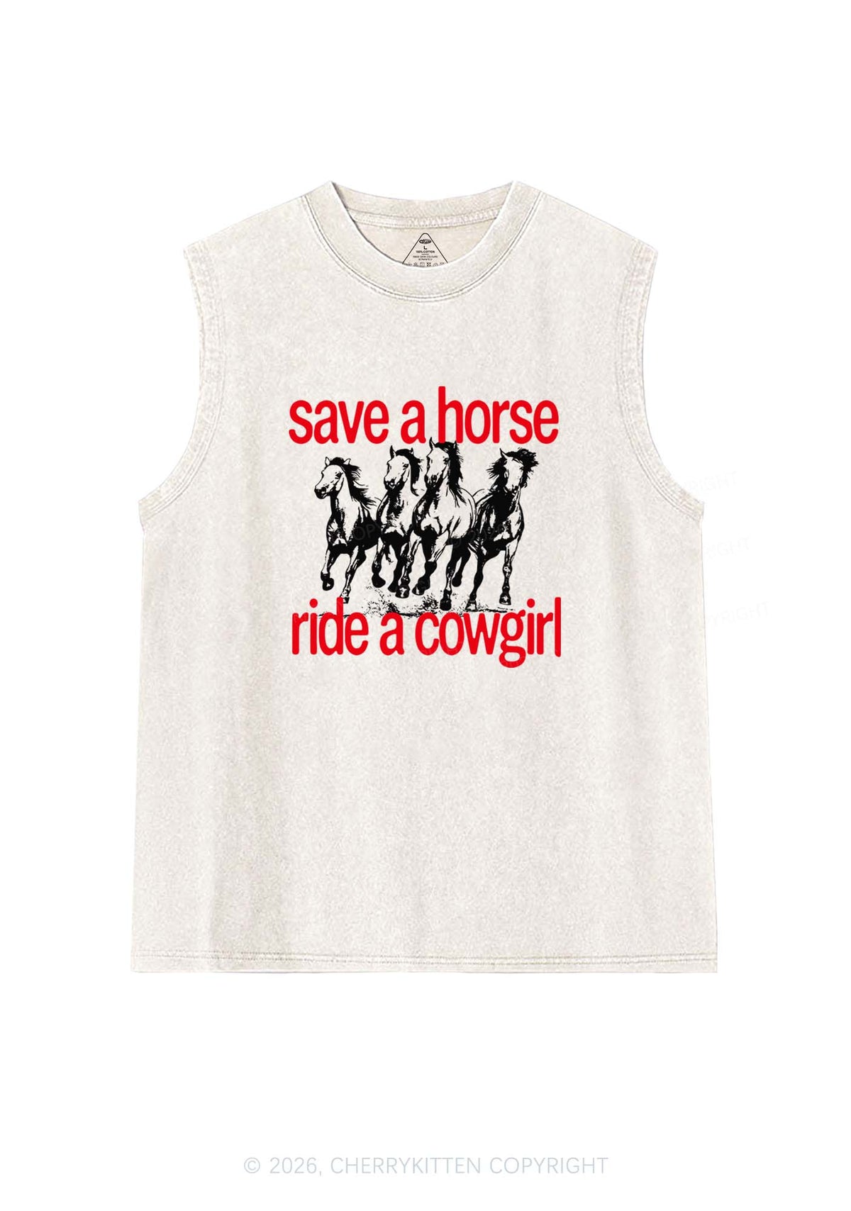 Four Horses Cowgirl Pride Y2K Washed Muscle Tank Cherrykitten