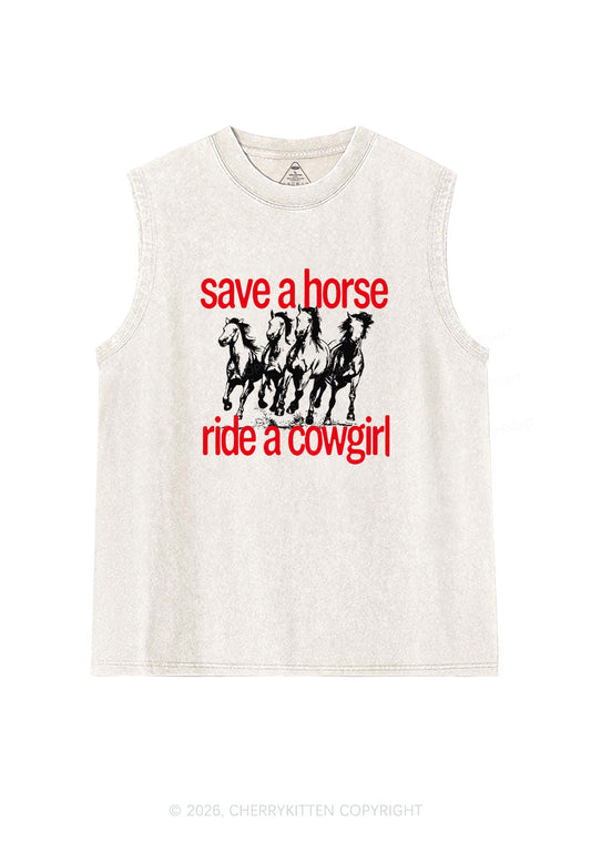 Four Horses Cowgirl Pride Y2K Washed Muscle Tank Cherrykitten