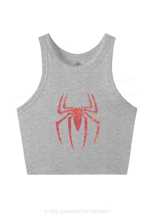 Rhinestone Red Spider Y2K Crop Tank Top Cherrykitten