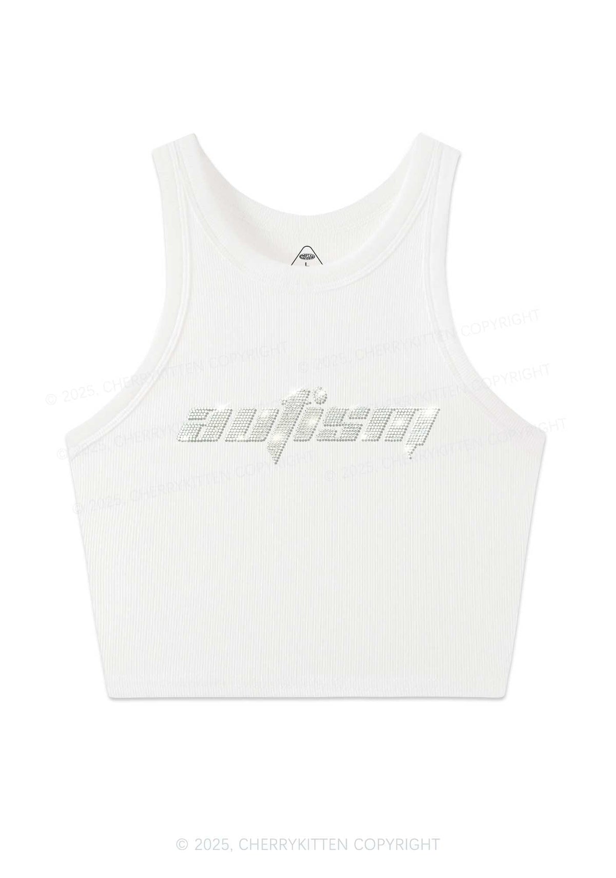 Rhinestone Autism Y2K Crop Tank Top Cherrykitten