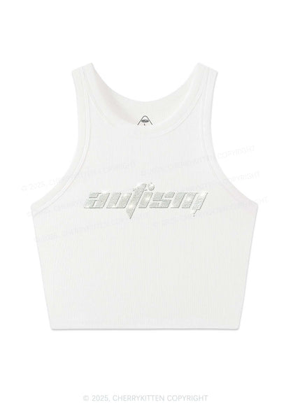 Rhinestone Autism Y2K Crop Tank Top Cherrykitten