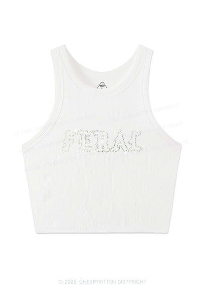 Rhinestone Feral Y2K Crop Tank Top Cherrykitten