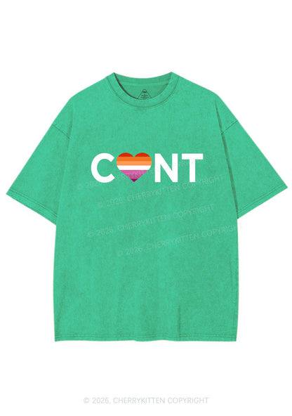 Lesbian Heart Cxxt Pride Y2K Shirts Washed Tee Cherrykitten
