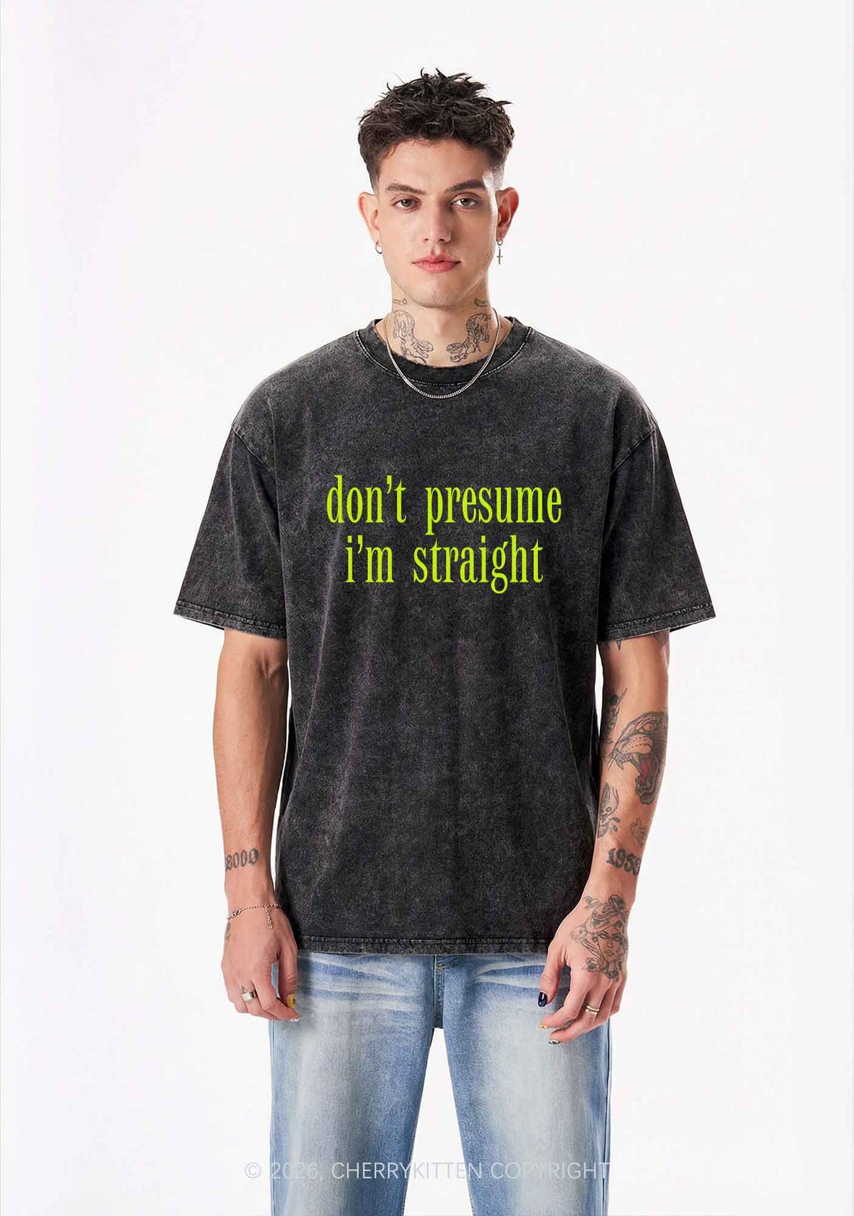 Dont Presume Im Straight Pride Y2K Shirts Washed Tee Cherrykitten
