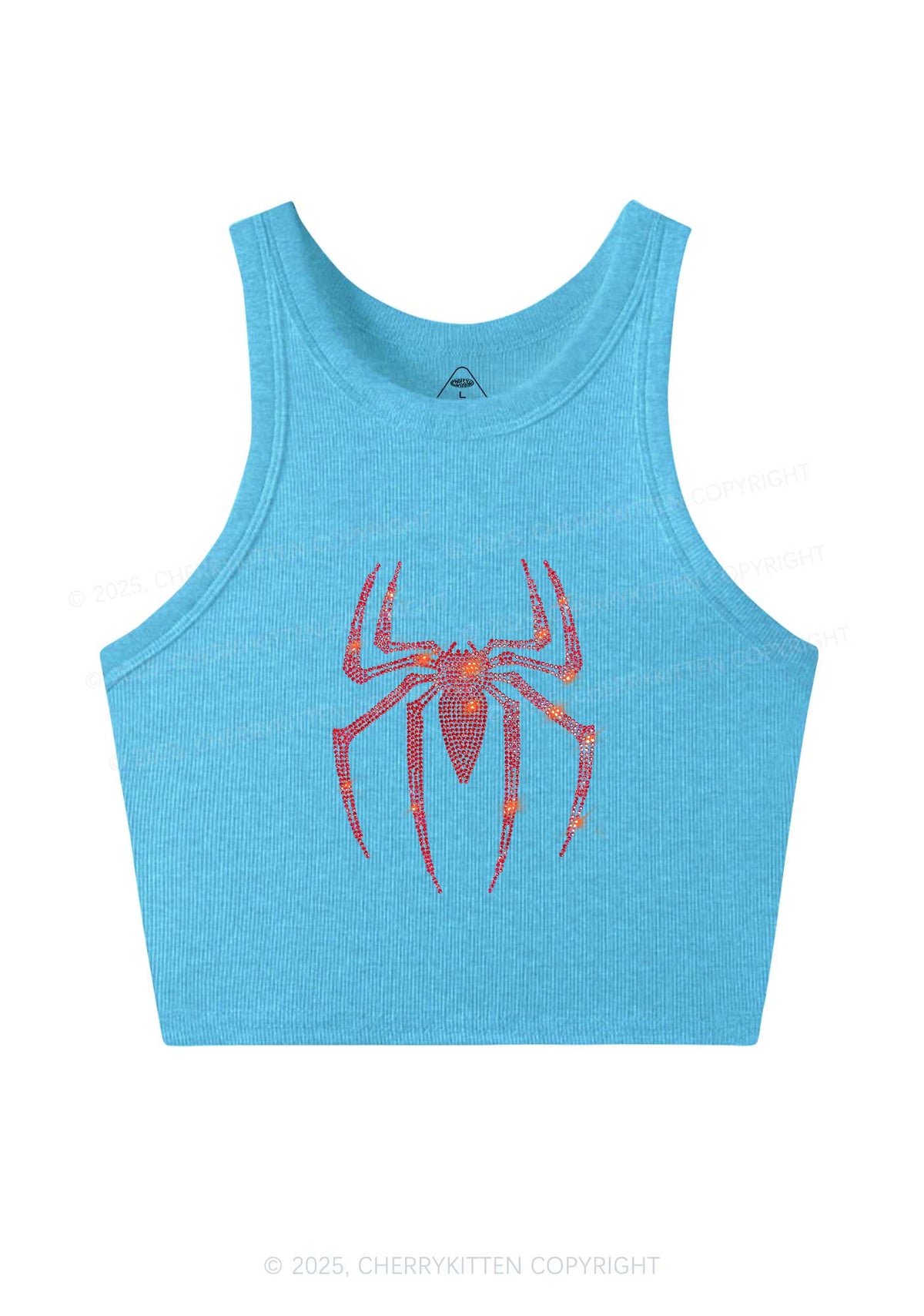Rhinestone Red Spider Y2K Crop Tank Top Cherrykitten